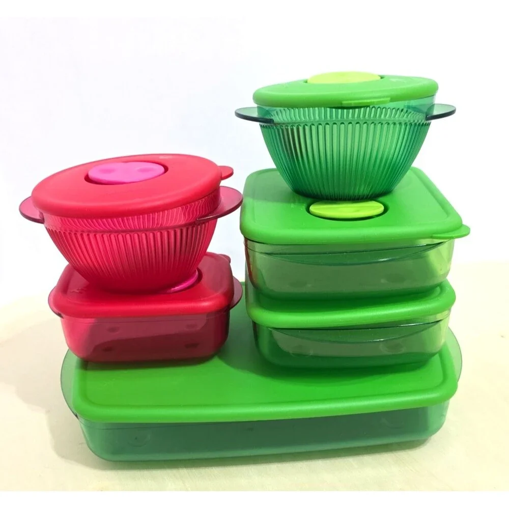 Tupperware Rock N Serve 6 Container Set 3381 3385 3387 4720 Pink Green Vented